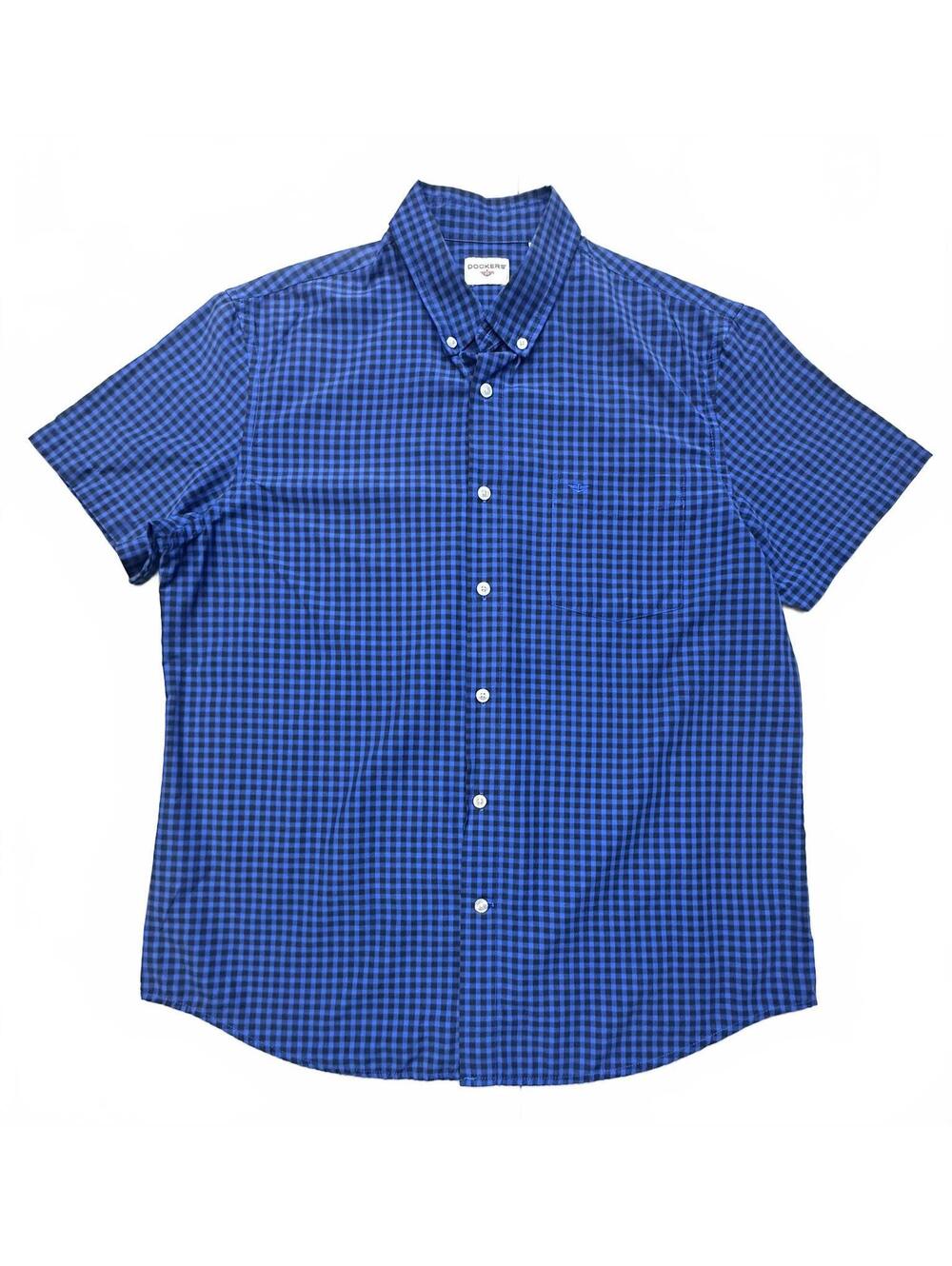 Dockers Men's Large Blue and Black Checkered Short Sleeve Button-Down Shirt